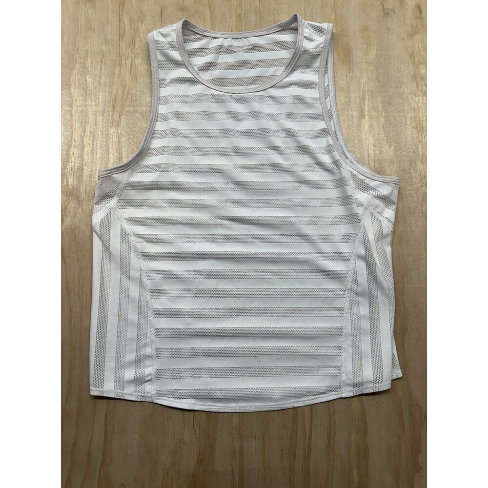 Lululemon White Mesh Cropped Running‎ Striped Tank Top Shirt L Or M